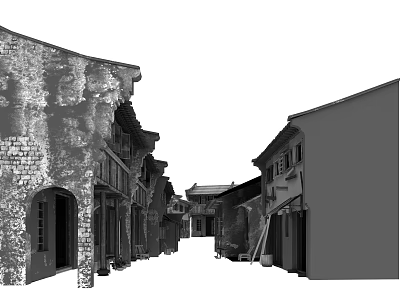 Traditional Commercial Street With Historic Architecture Arched Doors And Brick Walls 3d model