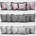 Decorative Throw Pillows With Ruffled Edges And Various Patterns In Pink Gray Black White