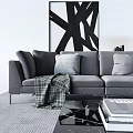 Modern Double Sofa Fabric Multi-Person Sofa Coffee Table Book Ornaments 3d model