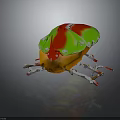 3D Rendered Vibrant Beetle With Green Red Orange Shiny Shell And Transparent Crystal Legs