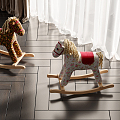 Modern Trojan Horse Children's Toy Trojan Horse Rocking Chair Wood Floor Curtain Gauze Curtain 3d model