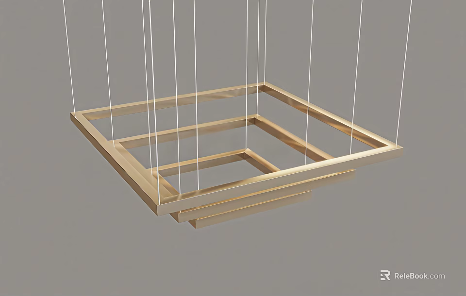 Modern Wooden Square Layered Chandelier With Hanging White Cords And Minimalist Design 3d model 