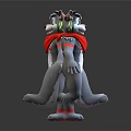 3D Wolf Character Front Back Views with Gray Fur Red Bandana White Belly Green Eyes