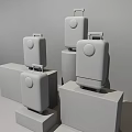 Modern Colorful Suitcases On Colored Display Platforms With Stylish Design Details