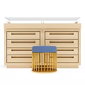 Functional Modern Wooden Storage Cabinet Rack With Multiple Drawers And Stool 3d model
