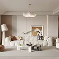 Modern Living Room Interior Design With White Sofa Coffee Table Chandelier And Artwork