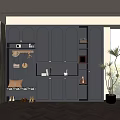 Modern Gray Shoe Cabinet with Multiple Doors Storage Bench and Decorative Items 3d model