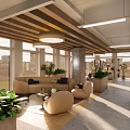Modern Office Interior With Open Layout White Desks Black Chairs Computers And Green Plants