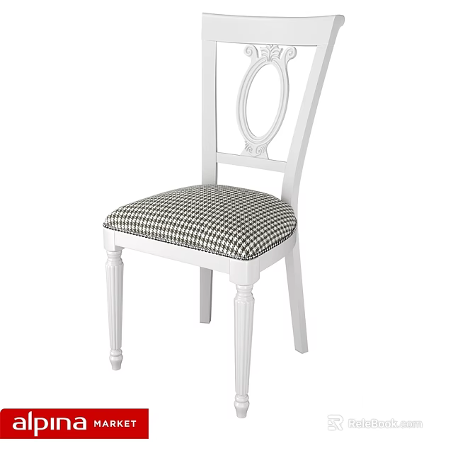 Classic Single Chair With White Frame Round Cutout Backrest And Black White Checkered Seat Cushion 3d model 