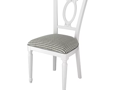 Classic Single Chair With White Frame Round Cutout Backrest And Black White Checkered Seat Cushion 3d model