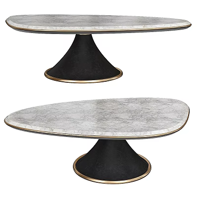 Elegant Oval Tables With Marble Tabletop Black Base And Gold Trim 3d model