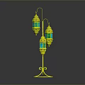 Gold Decorative Floor Lamp With Three Green Glass Lanterns