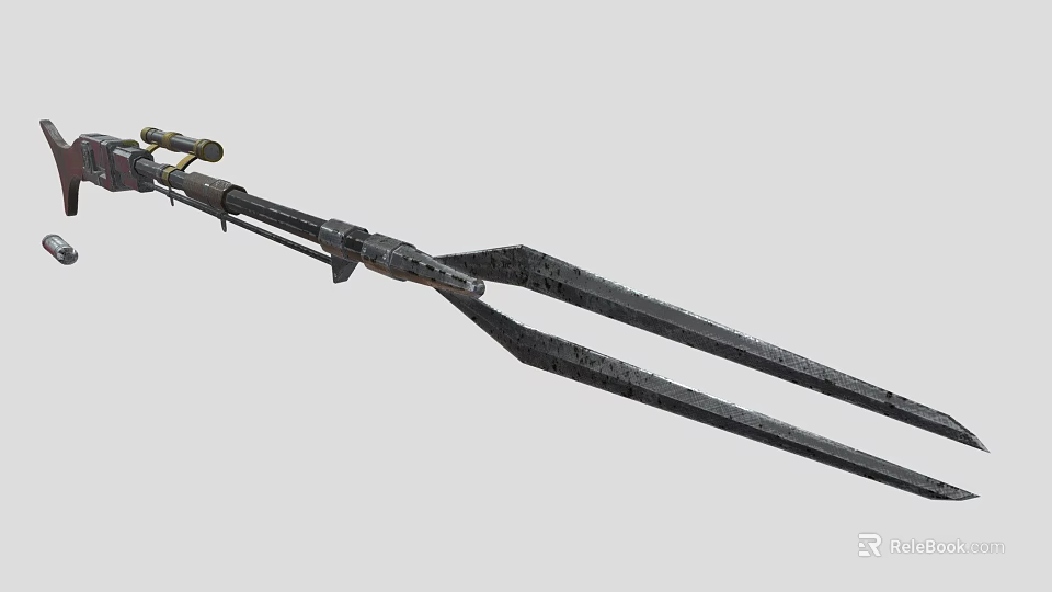 Medieval Double Bladed Polearm Weapon With Long Metal Handle And Intricate Design 3d model 