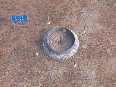 Construction Site With Concrete Mixing Device Blue Signboard On Ground Surface 3d model