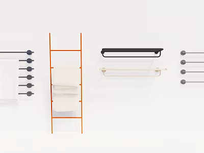 Contemporary Bathroom Shelf Rack Featuring Wall Mounted Towel Bars Hooks And Ladder Shelf 3d model