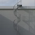 Modern Spiral Staircase With Metal Railings Against Brick Wall Exterior Architectural Design
