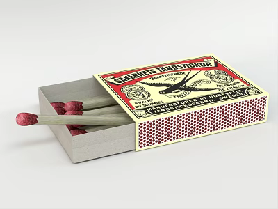 Open Swedish Matchbox With Red Tipped Matches Inside And Vintage Design 3d model