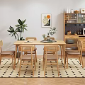 Nordic Dining Table and Chair Combination Sideboard Combination Dining Table and Chair 3d model