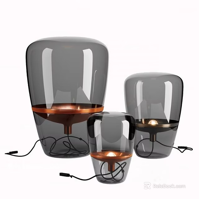 Modern Transparent Black Glass Table Lamps With Copper Base And Illuminated Light 3d model 