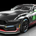 Ford Mustang Race Car With Black Body Stripes Number 1 And Sponsor Logos