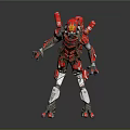 Red And Silver Armored Mech Robot With Mechanical Structure And Back Thrusters 3d model