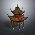 Traditional Chinese Multi Tiered Pavilion With Curved Eaves Red Pillars And Golden Decorations