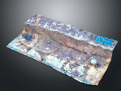 Geological Rock Specimen With Worn Surface Blue Label And Measurement Marks 3d model