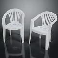 Two White Plastic Chairs With Armrests And Slatted Back Design 3d model