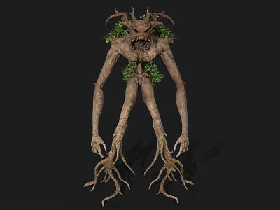 Tree Like Monster With Root Limbs Branch Antlers And Green Foliage 3d model