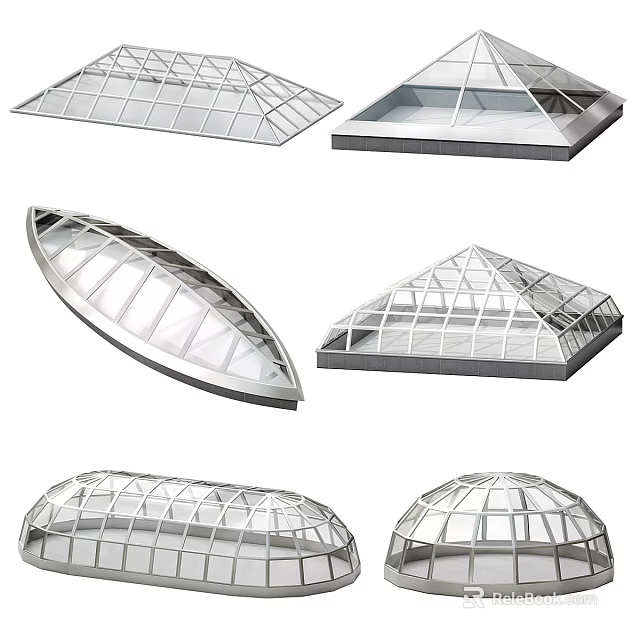 Architectural Glass Roof Structures With Dome Pyramid Oval Shapes And Metal Frames 3d model 