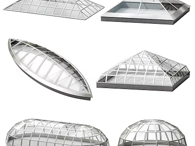 Architectural Glass Roof Structures With Dome Pyramid Oval Shapes And Metal Frames 3d model