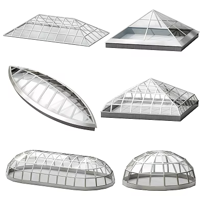 Architectural Glass Roof Structures With Dome Pyramid Oval Shapes And Metal Frames 3d model