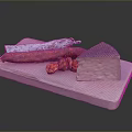 Wooden Cutting Board With Sausages Cheese And Meat Slices For Kitchen Use
