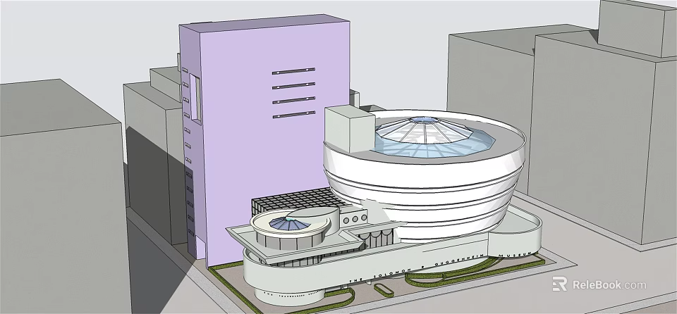 Modern Museum Building With Circular Structure And Glass Dome Surrounded By High Rise Buildings 3d model 