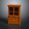 Traditional Wooden Storage Cabinet With Glass Lattice Doors Drawers And Metal Handles