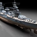 Vintage Battleship with Multiple Turrets Masts and Detailed Deck Structure in Model 3d model
