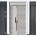 Three Modern Security Doors With Mesh Panel Vertical Stripes And Sleek Design 3d model