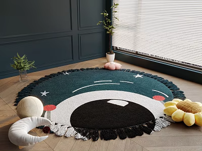 Round Cartoon Rug With Big Eye Pattern In Cozy Room 3d model