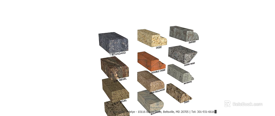 Stone And Wood Materials Including Granite Oak Marble Teak With Textured Smooth Surfaces For Construction 3d model 