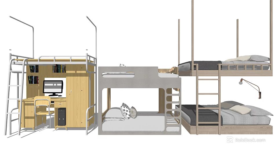 Modern Bunk Beds With Desk Storage Ladder And Multiple Room Designs 3d model