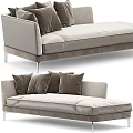 Modern Chaise Lounge With Light Gray Upholstery Brown Pillows And Silver Metal Legs