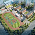 Modern School Building Complex With Track Field Area And Lush Green Surroundings