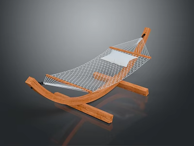 Elegant Wooden Hammock With White Netting Sturdy Frame And Soft Cushion 3d model