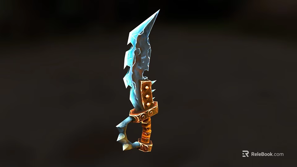 Mythical Ice Dagger with Blue Frost Blade Brown Leather Handle and Golden Accents 3d model 