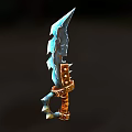 Mythical Ice Dagger with Blue Frost Blade Brown Leather Handle and Golden Accents