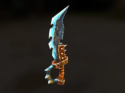 Mythical Ice Dagger with Blue Frost Blade Brown Leather Handle and Golden Accents 3d model