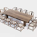 Modern Solid Wood Rectangular Dining Table Set With Multiple Upholstered Chairs 3d model