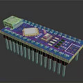 Blue Electronic PCB Circuit Board With Integrated Chips Pins And Connectors 3d model