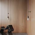 Modern Wall Sconces On Wooden Panel Wall With Black Geometric Furniture
