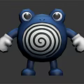 Cute Blue Cartoon Creature With Big Eyes White Gloves And Black White Spiral Belly
